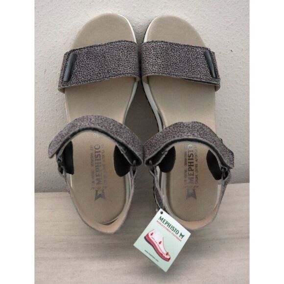 Mephisto Women's Sz EUR 38 US 8 Gray Leather Jeanie Strappy Wedge Sandals - Picture 2 of 12